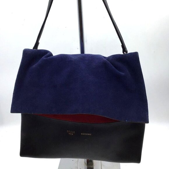 Celine All Soft Tricolor Shoulder Bag – Navy Suede, Black Leather, Red Interior - Picture 2 of 11